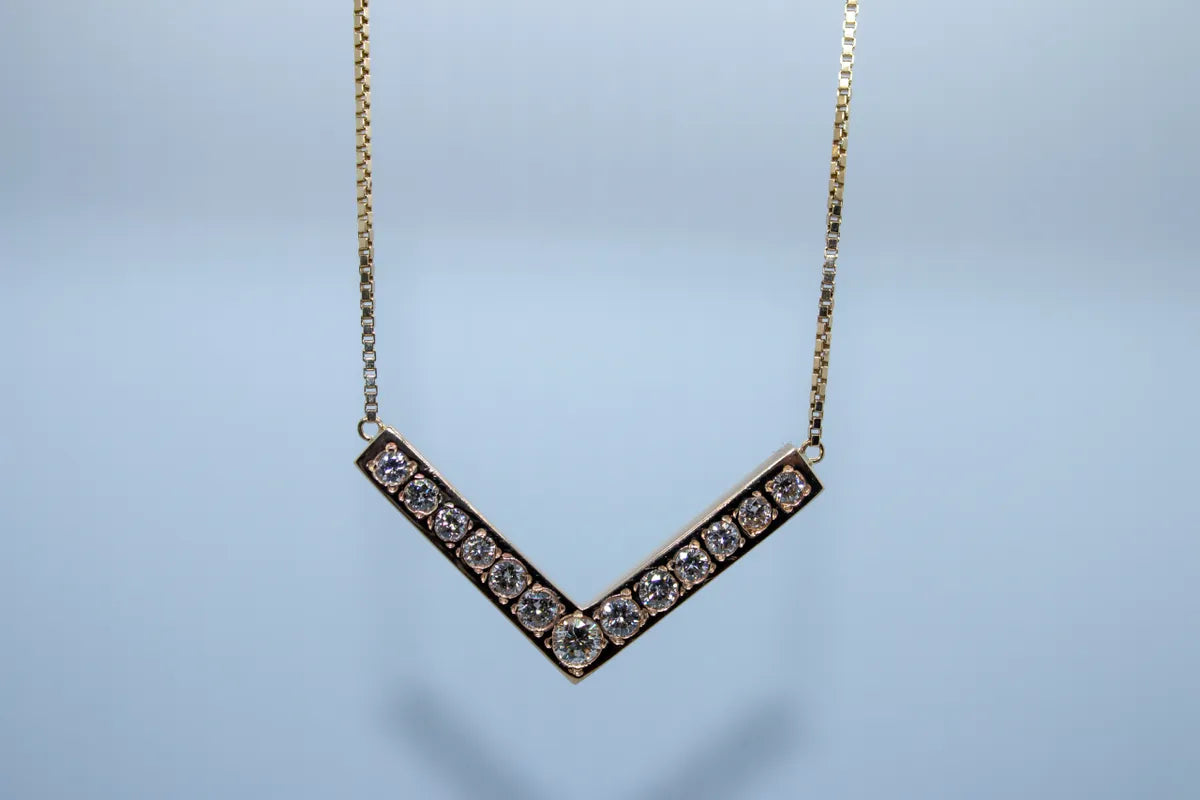 14 K Y/G Diamond V Pendant with Chain