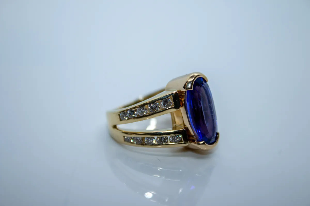 14K Yellow Gold Sapphire and Diamond Ring