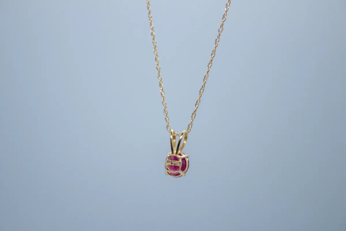 14 K Yellow Gold Ruby Pendant with Chain