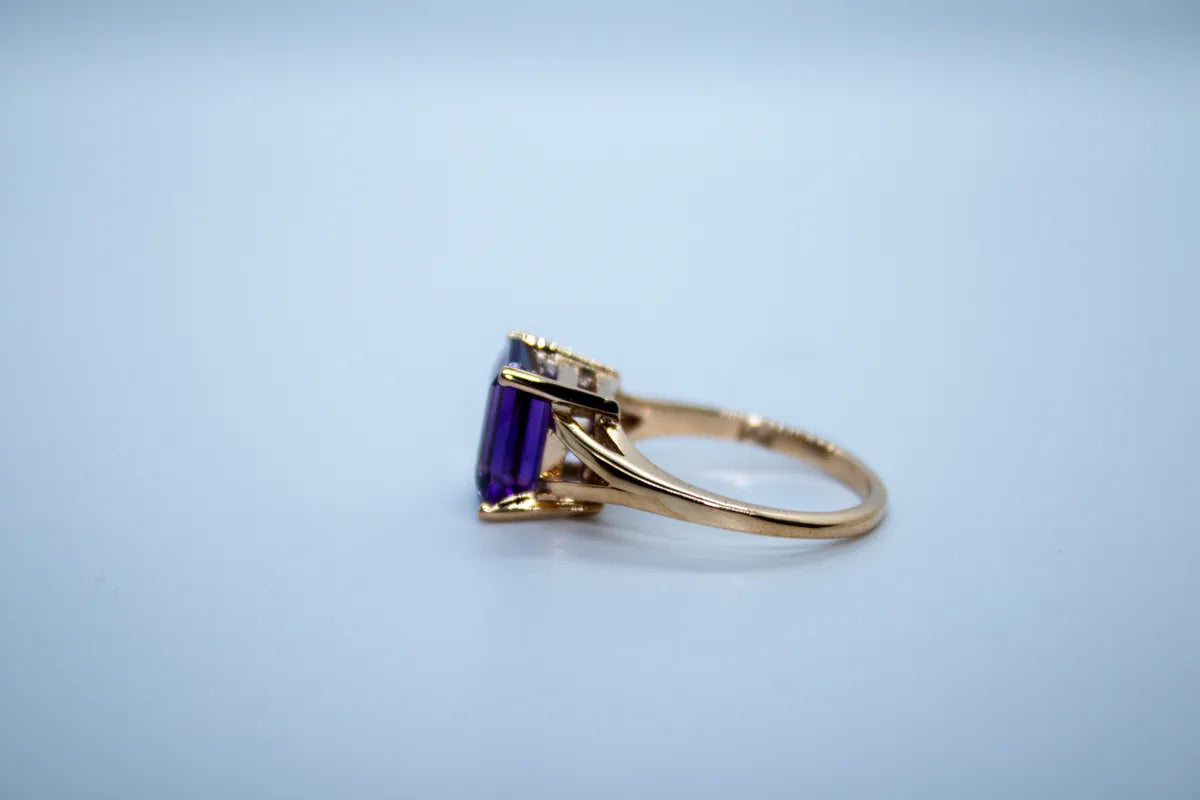 14 K Y/G Amethyst Ring, Emerald Cut, Size 5 1/2