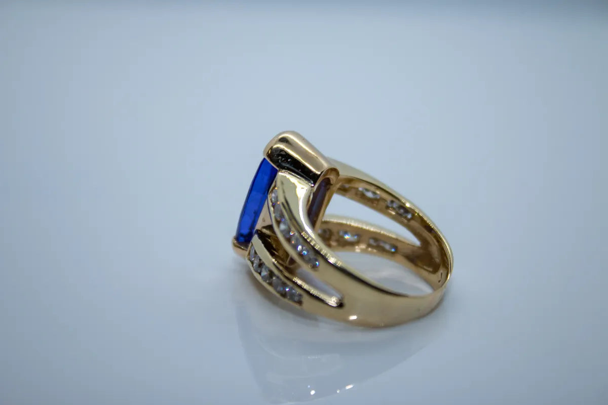 14K Yellow Gold Sapphire and Diamond Ring