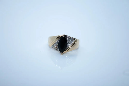 14K Yellow Gold Deep Blue Sapphire Diamond Ring