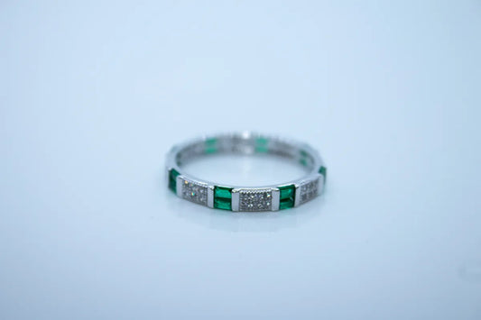 Sterling Silver Rhodium Plated CZ Emerald Ring
