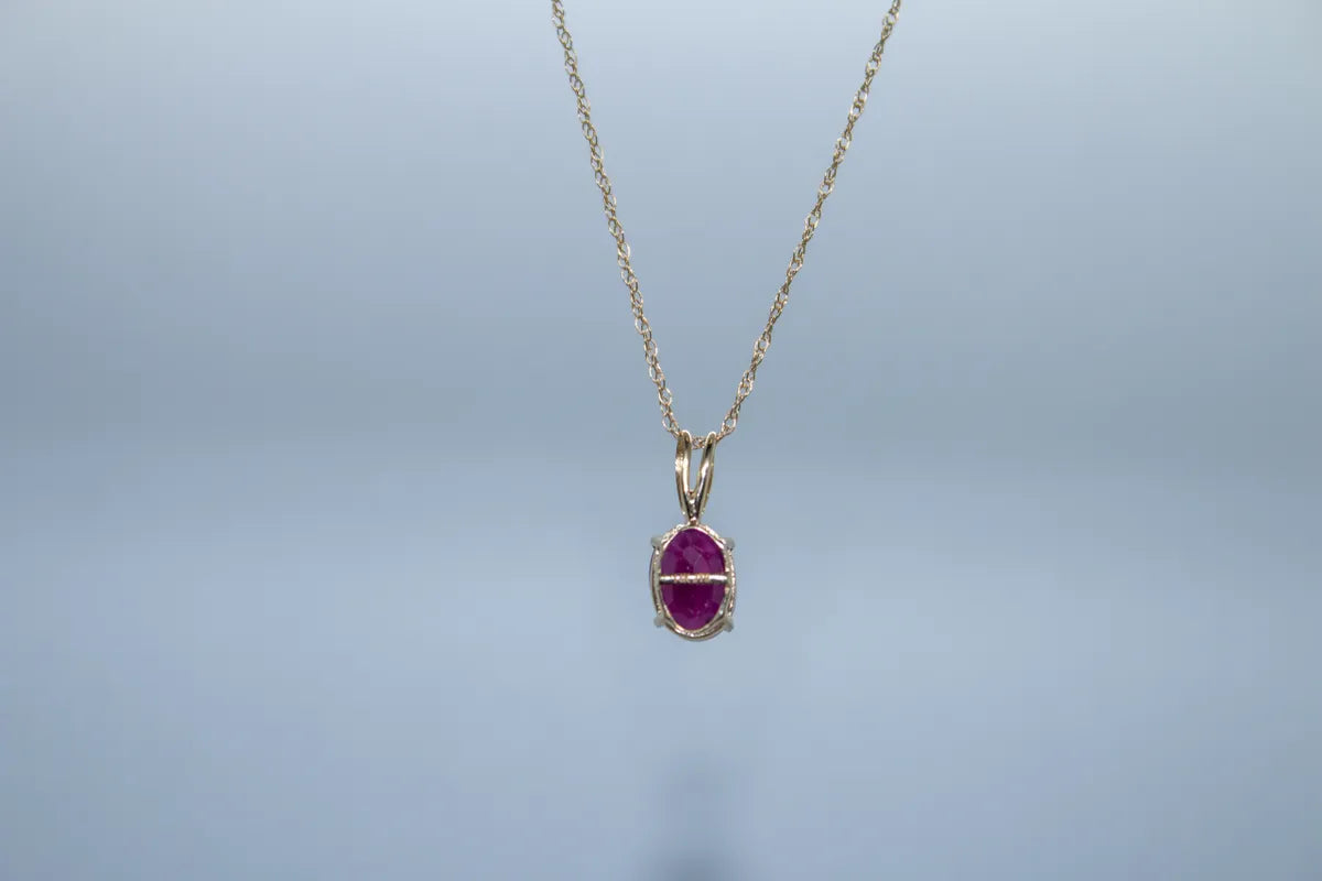 14 K Yellow Gold Oval Ruby Pendant with Chain