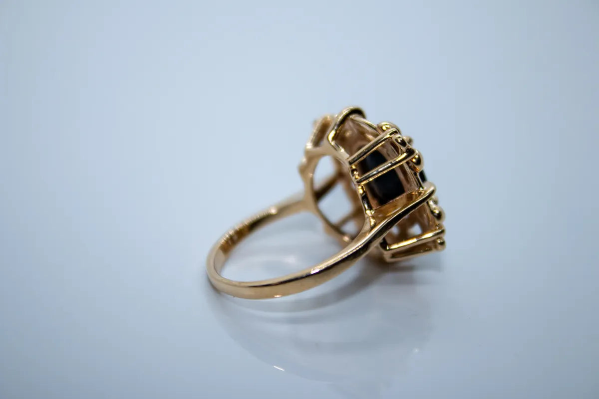 14K Yellow Gold Deep Blue Sapphire Ring