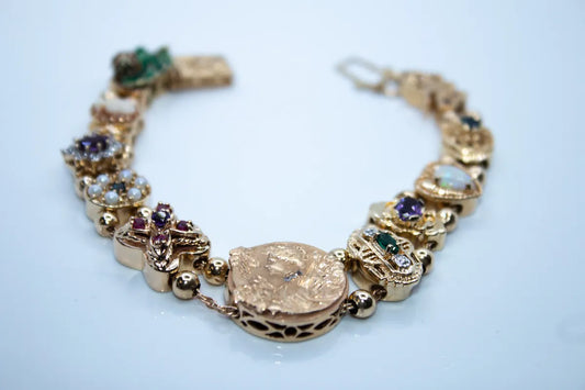 14K Yellow Gold Estate Slide Bracelet: Multi Stone