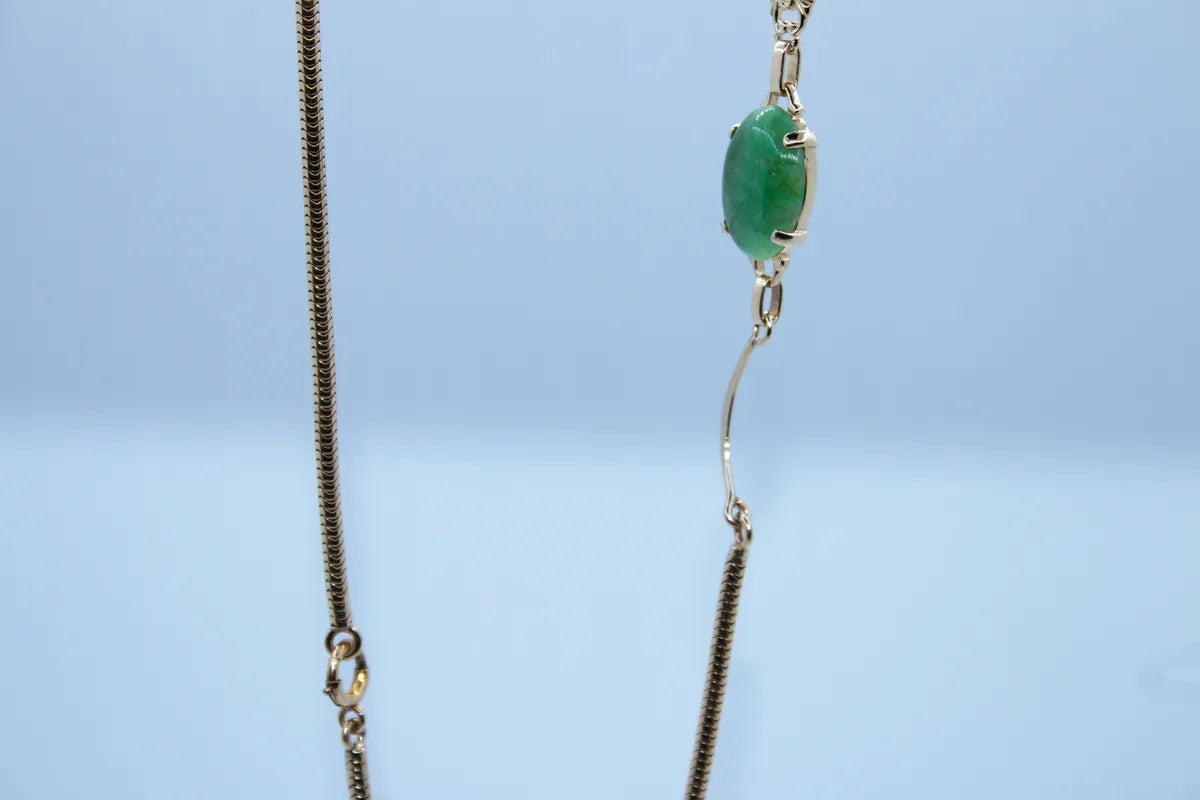 14 K Yellow Gold Estate Jade Necklace