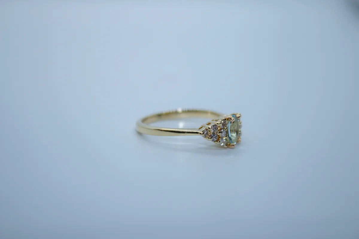 14 K Y/G Aqua and Diamond Ring
