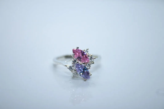 Sterling Silver Pink and Purple Stone CZ Ring